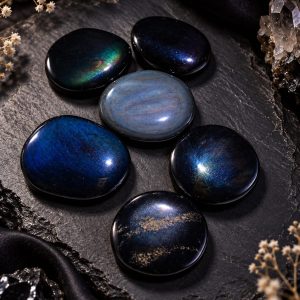 Obsidiana irisada natural plana
