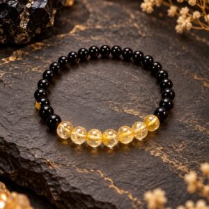 Pulsera de Obsidiana Negra y Citrino 6mm Protección · Prosperidad · Energía Positiva