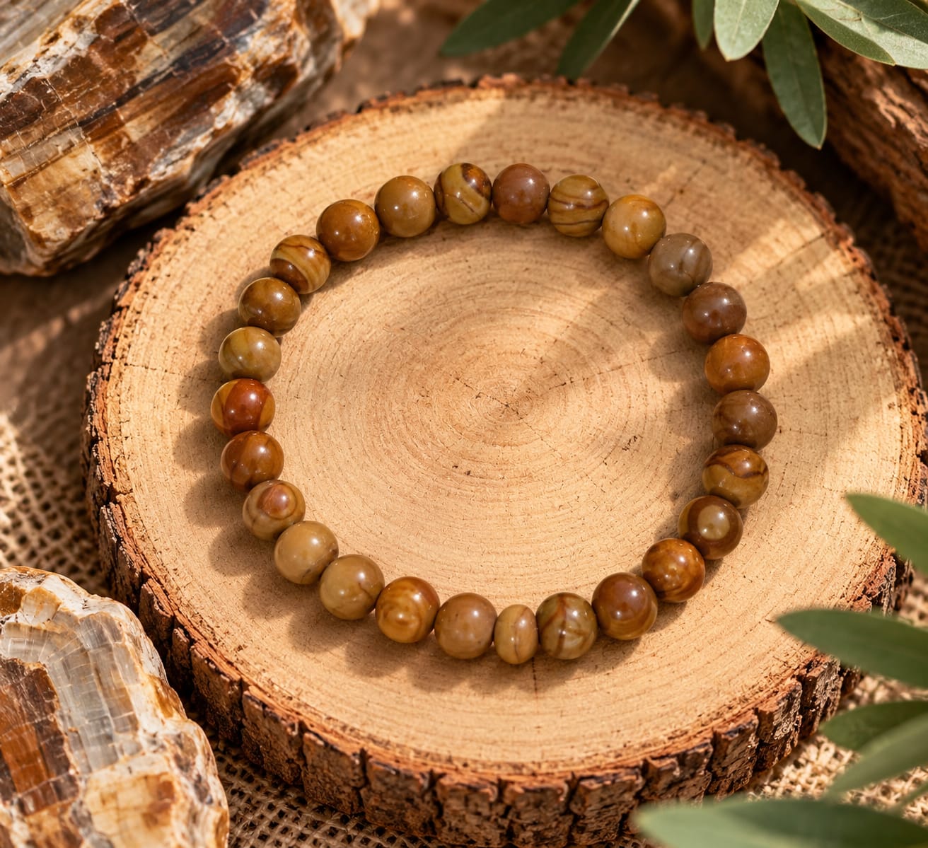 Pulsera de Madera Petrificada (Fossil Wood) 6mm – Conexión con la Tierra, Estabilidad y Fuerza Interior
