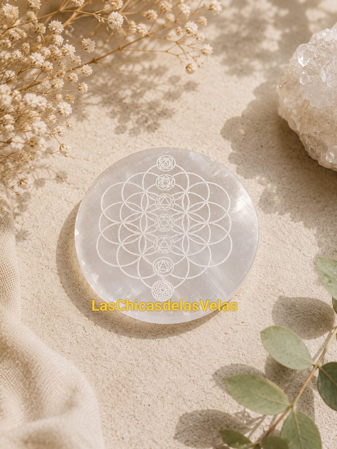 selenita placa flor de la vida 8cm