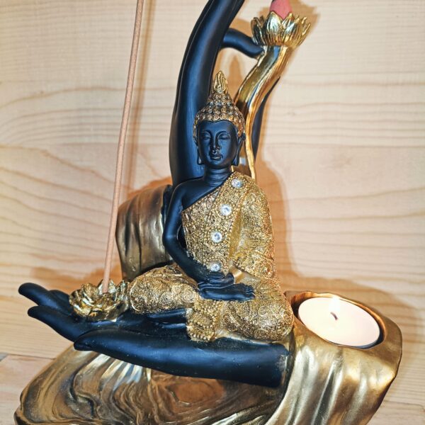 Figura Budha con porta vela, incienso varilla y cono reflujo - Imagen 6