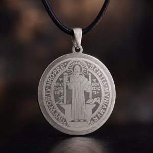 collar medalla San Benito serigrafia en doble cara 2,5cm