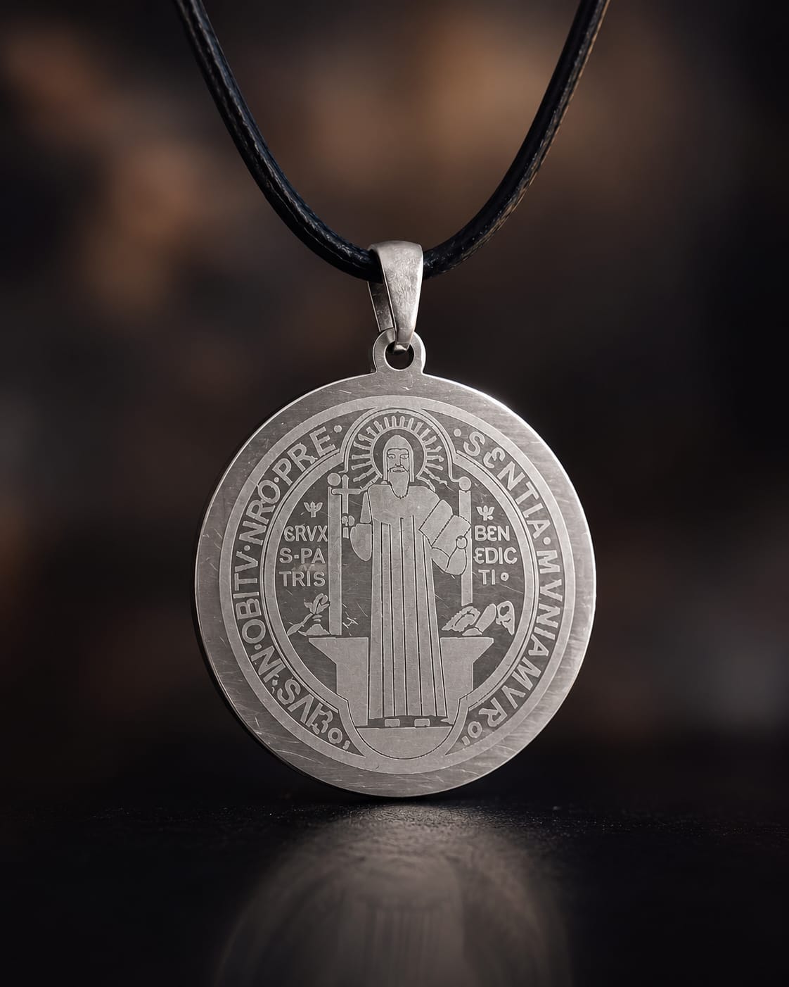 collar medalla San Benito serigrafia en doble cara 2,5cm