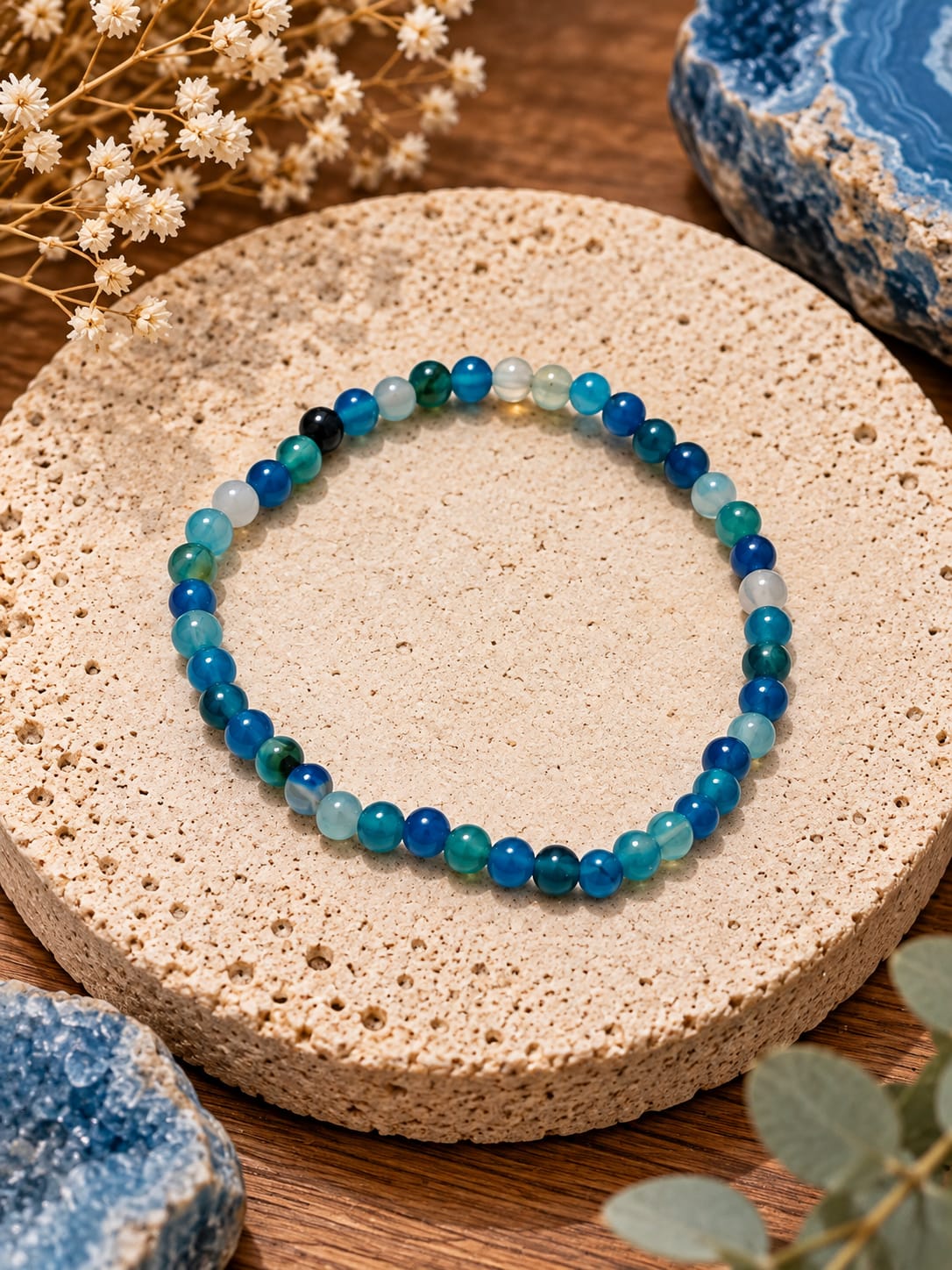 Pulsera de Ágata Azul 4mm – Calma, Protección y Equilibrio Emocional