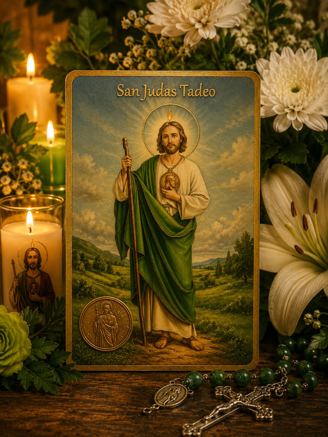 Estampa medalla grabada y oración San Judas Tadeo