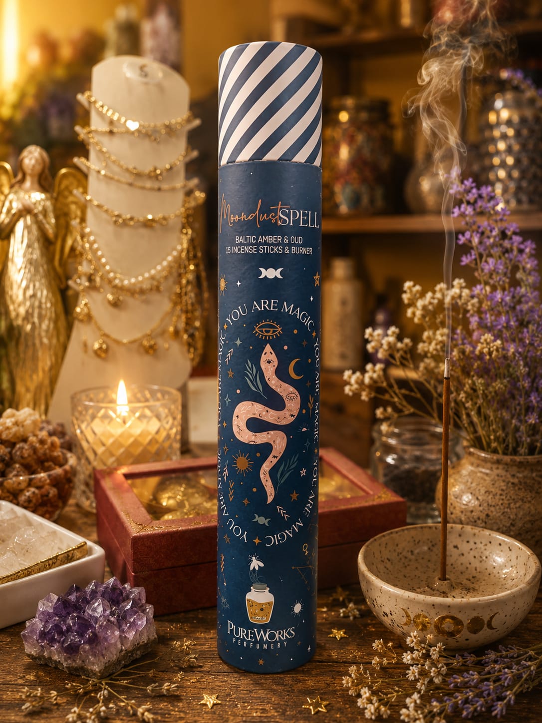 Incienso Polvo de Luna tubo + Regalo Portaincienso ambar y oud