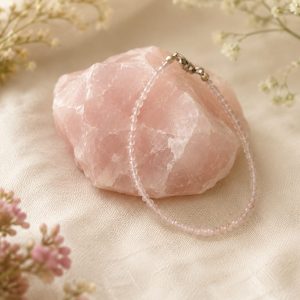 Pulsera Cuarzo Rosa facetada cierre plata