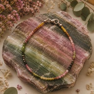 Pulsera Turmalina Colores facetada - cierre plata