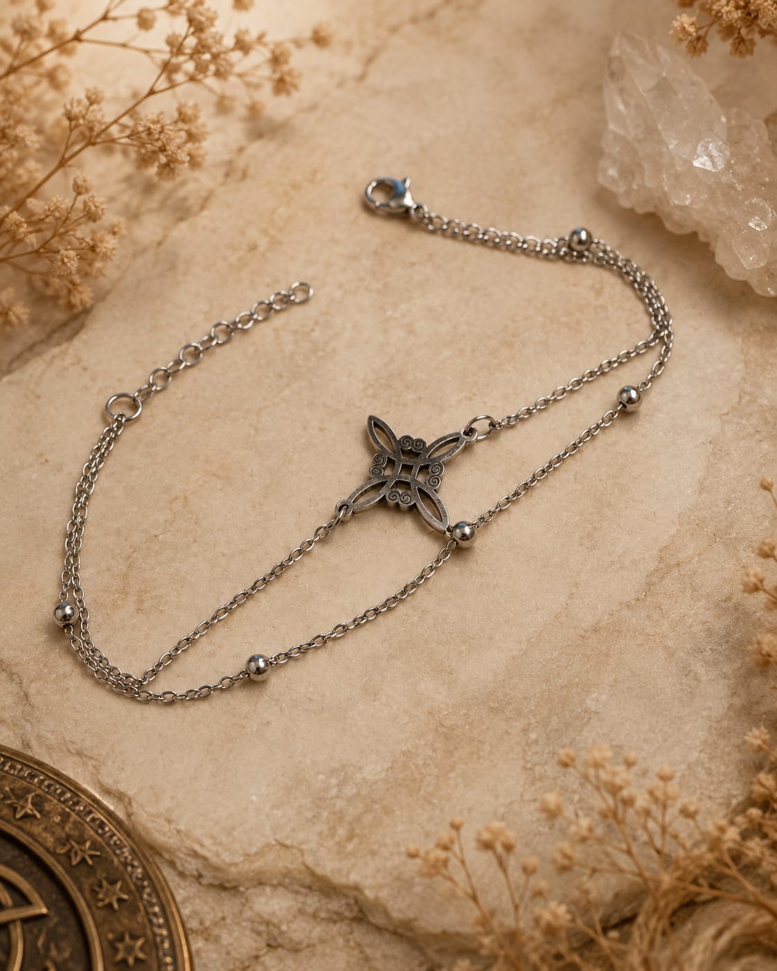 Pulsera Nudo de Bruja doble acero