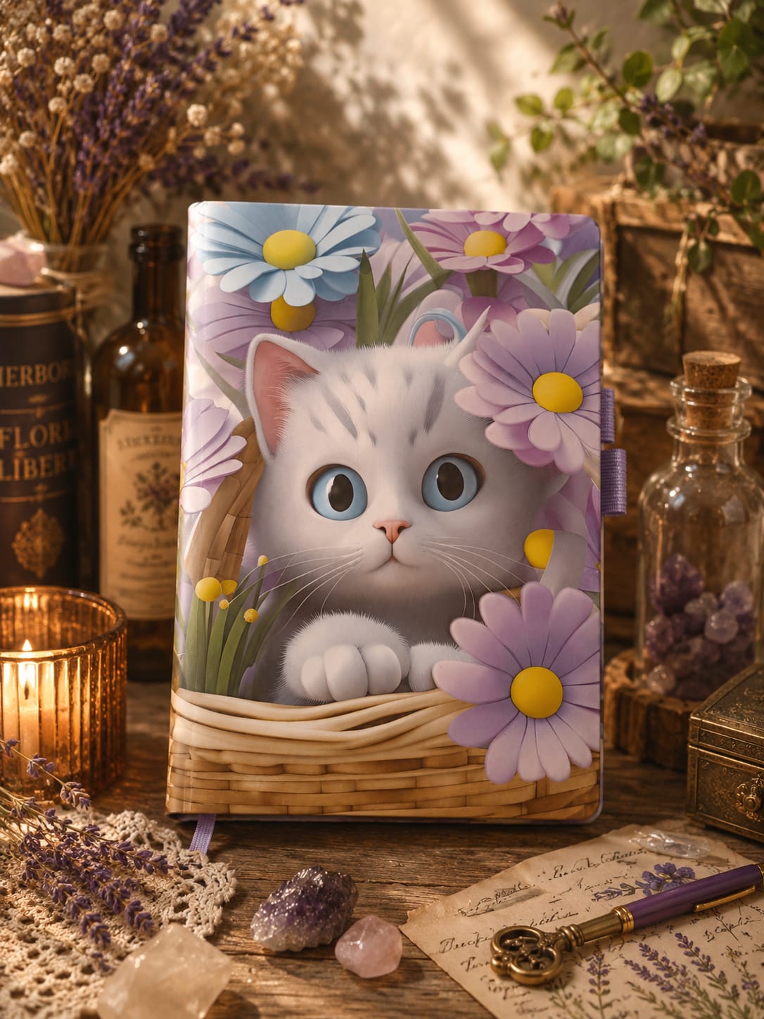 Cuaderno Gato y margaritas