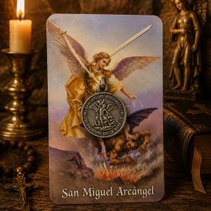 Estampa Arcángel Miguel con medalla para collar