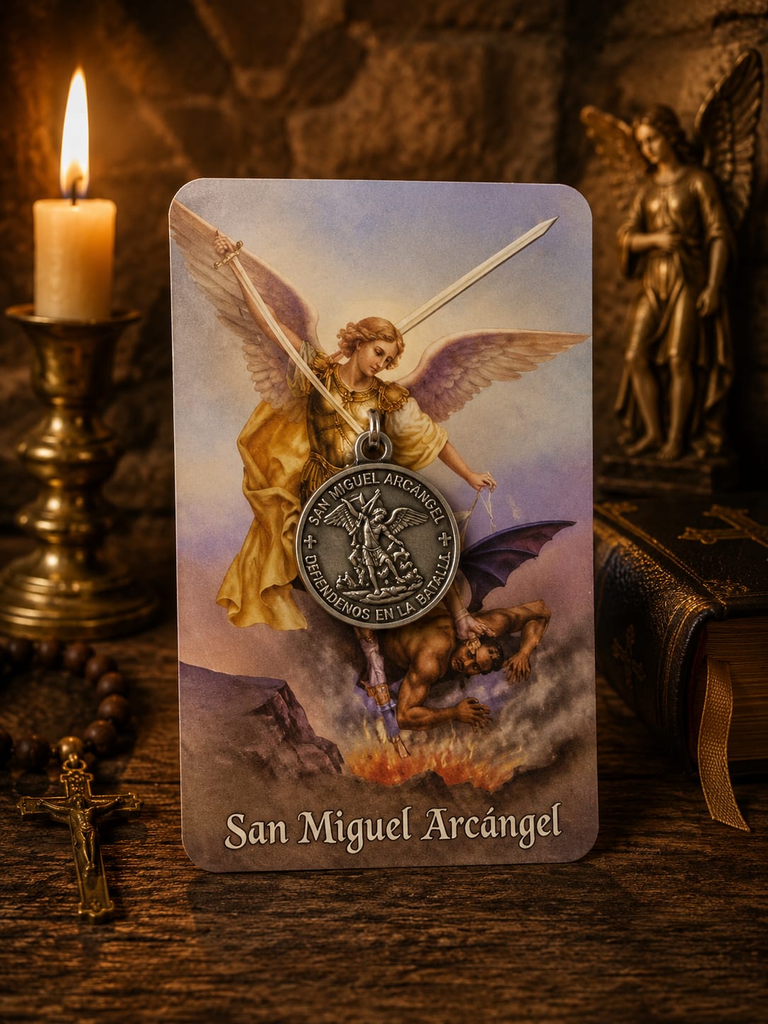 Estampa Arcángel Miguel con medalla para collar