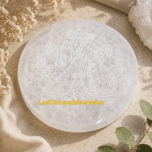 Selenita Placa grabada flor de loto