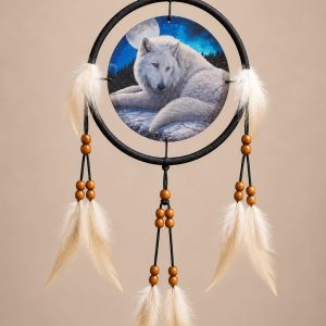Atrapasueños Lobo Protector del Norte con Plumas