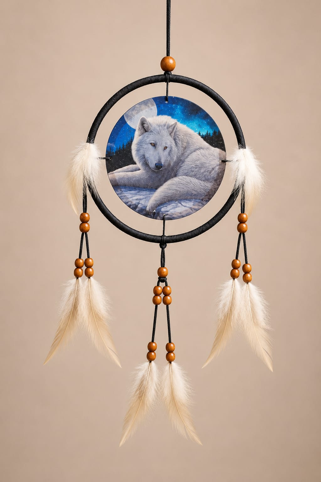 Atrapasueños Lobo Protector del Norte con Plumas