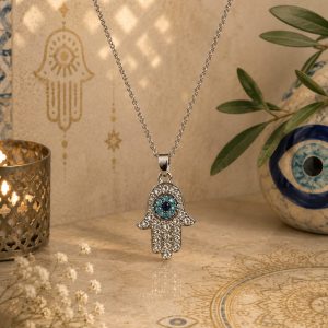 Collar Mano de Fátima con Ojo Turco plateado