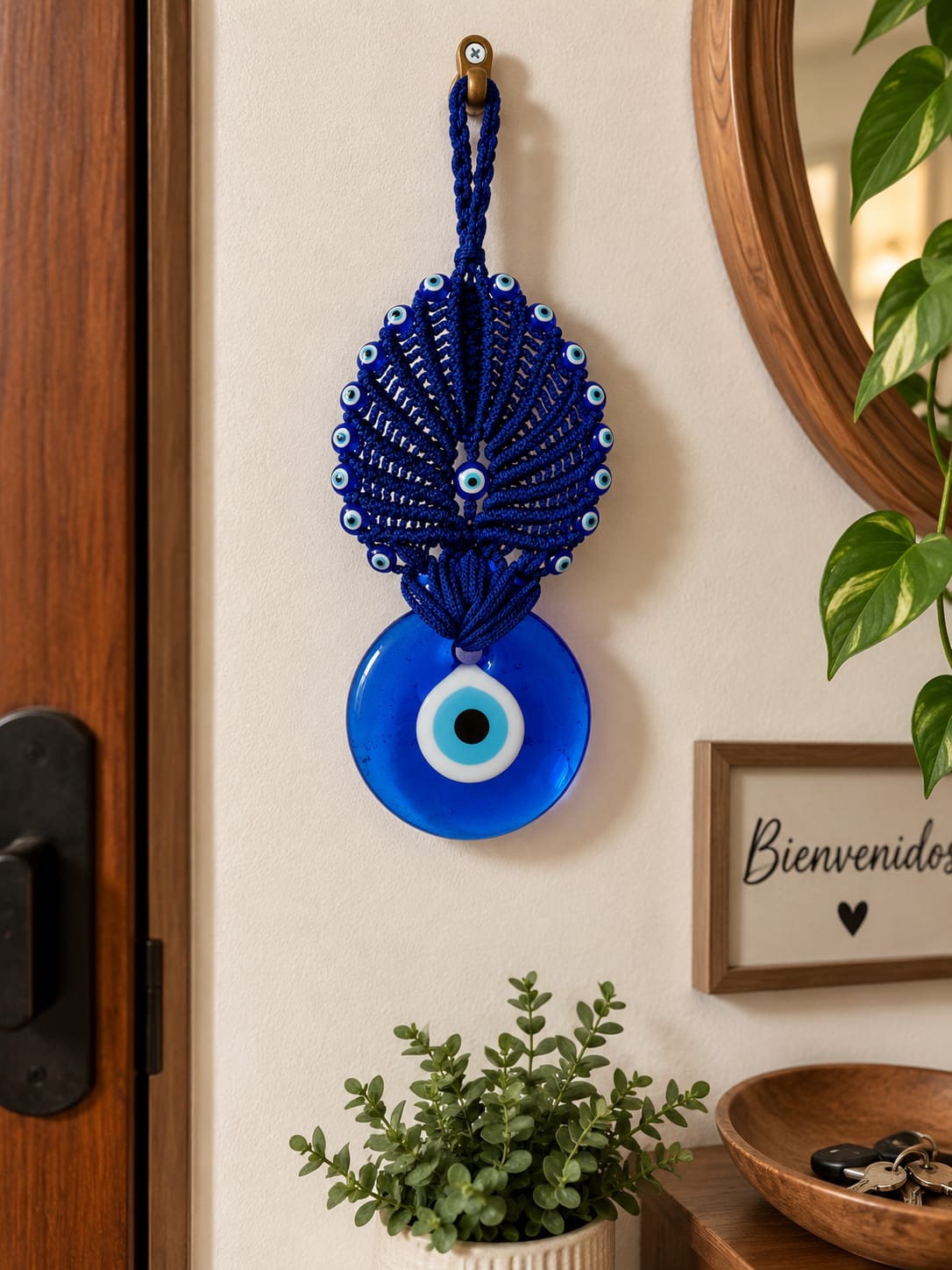 Ojo Turco colgante abanico azul