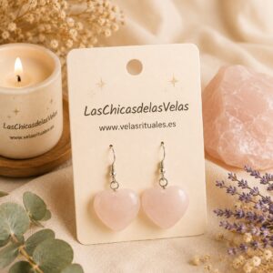 Pendientes Cuarzo Rosa corazón
