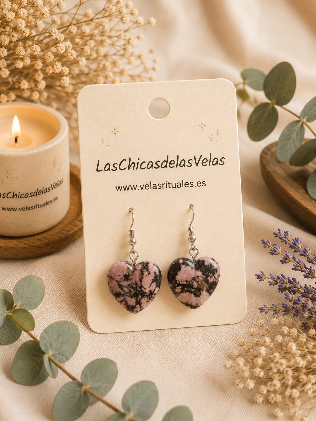 Pendientes rodonita corazón
