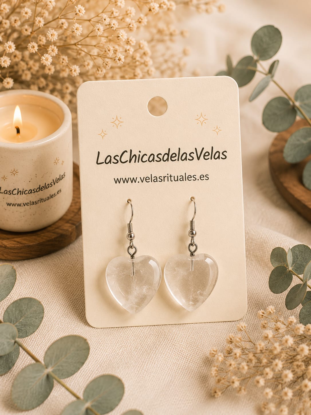 Pendientes cuarzo corazón