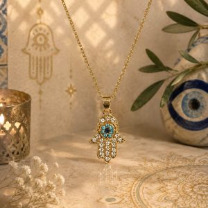 Collar Mano de Fátima con Ojo Turco dorada