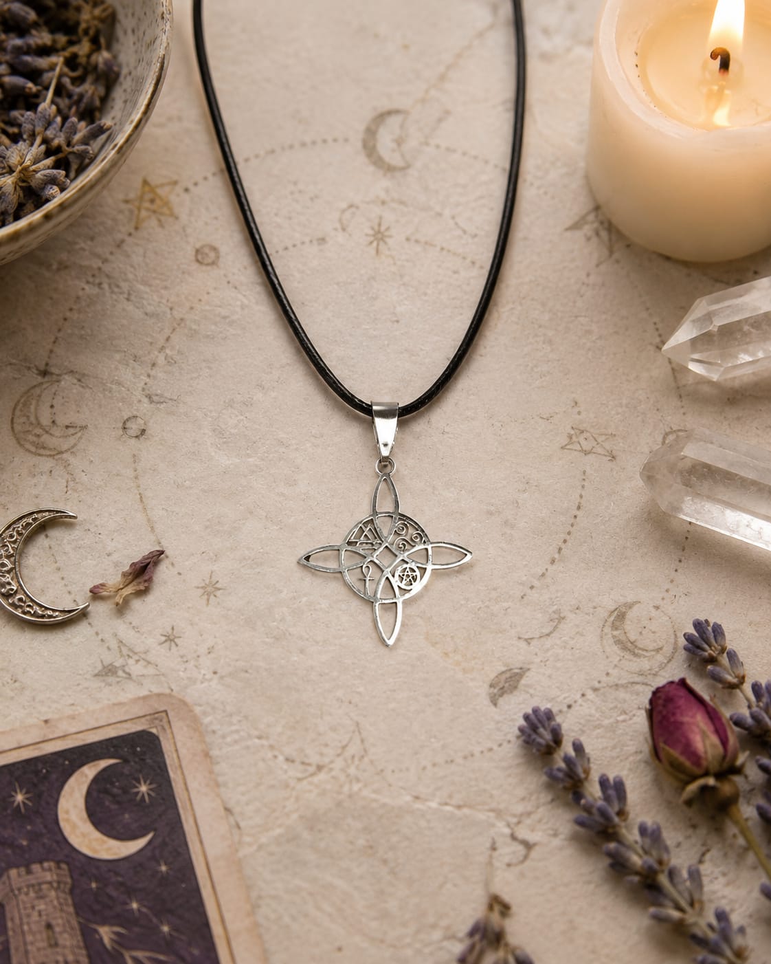 Collar Nudo de bruja con símbolos