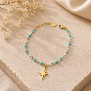 pulsera cruz cristal azul