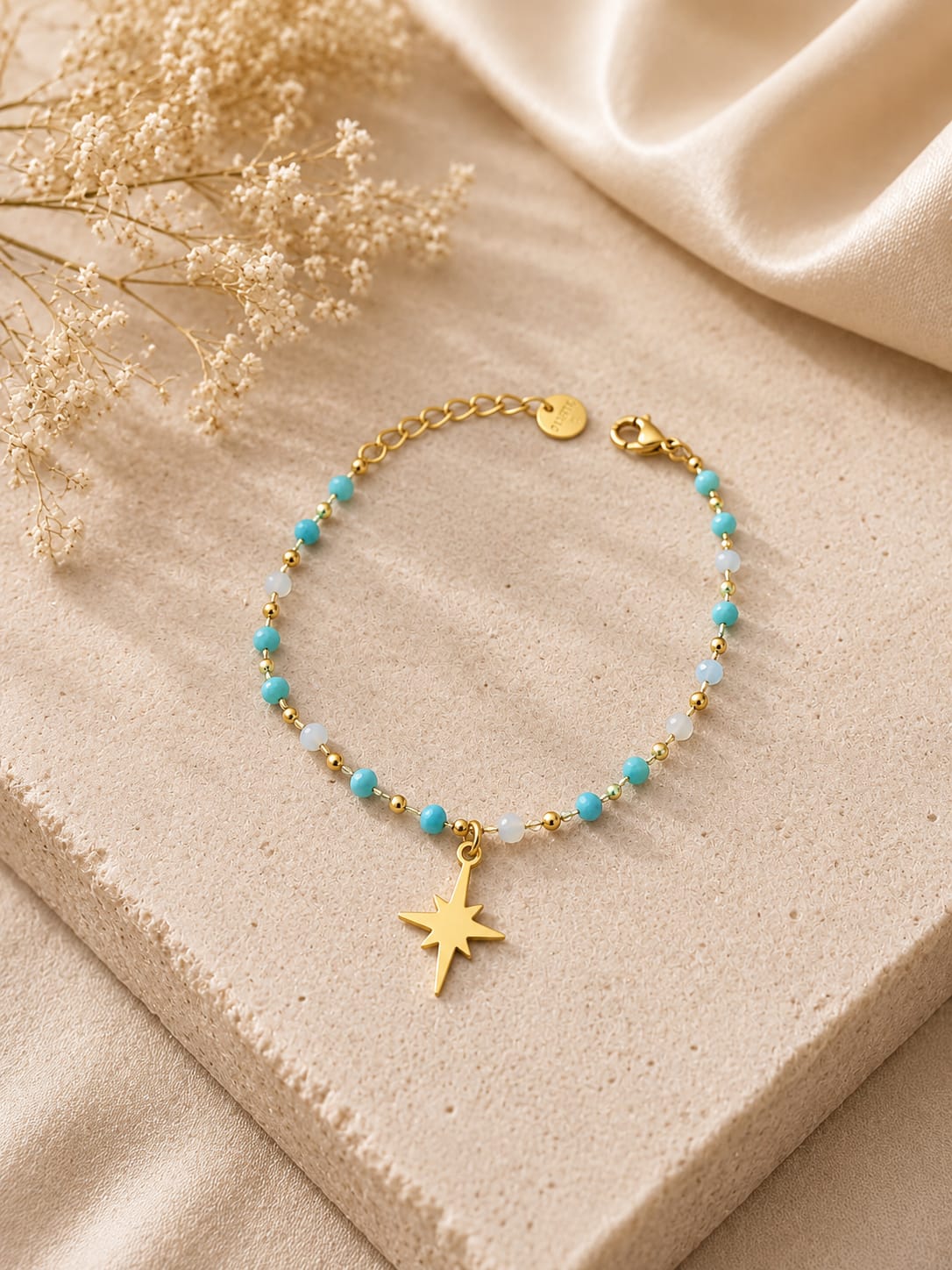 pulsera cruz cristal azul