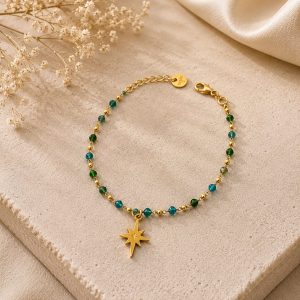 pulsera cruz cristal verde (8puntas)