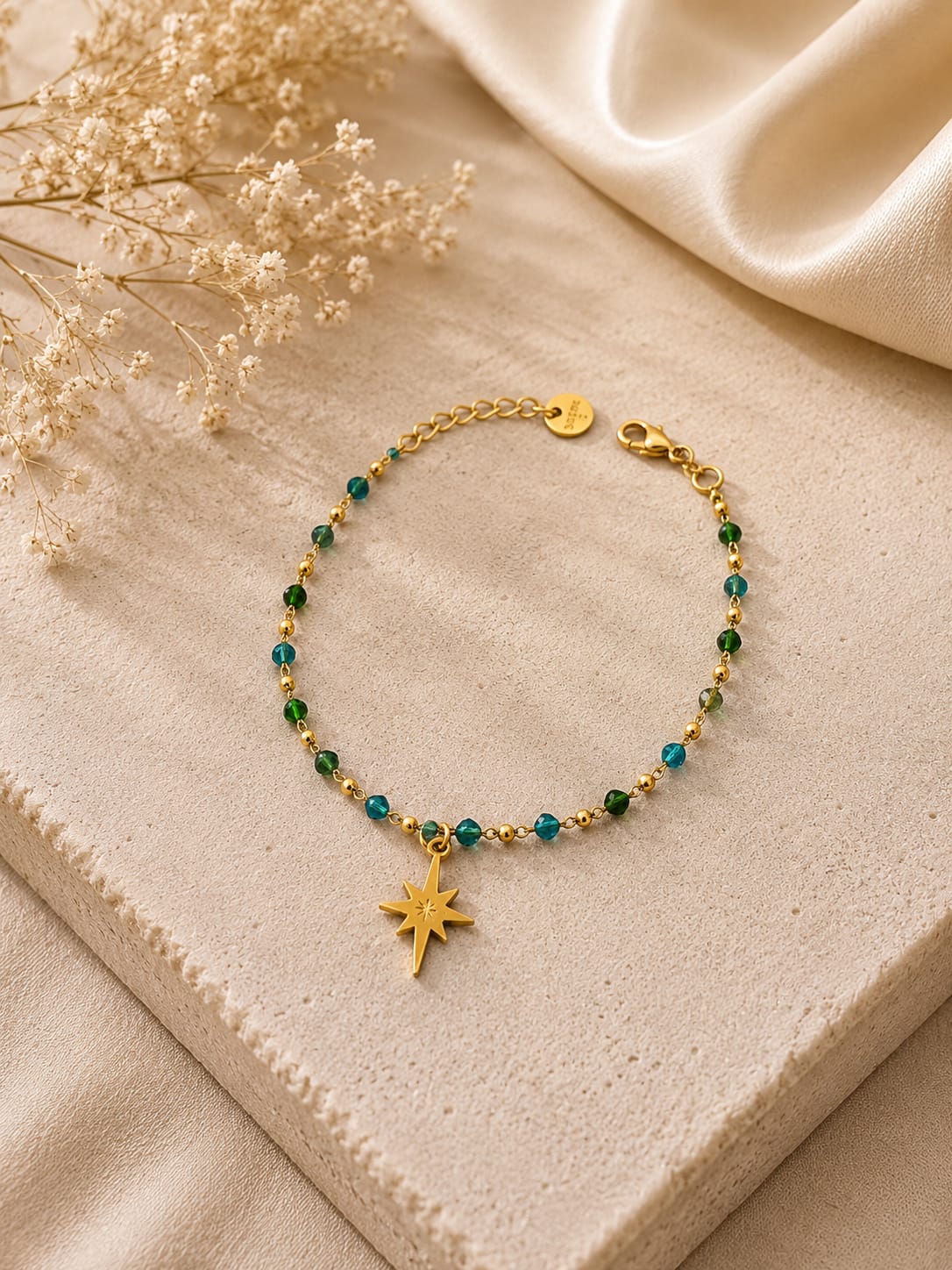 pulsera cruz cristal verde (8puntas)