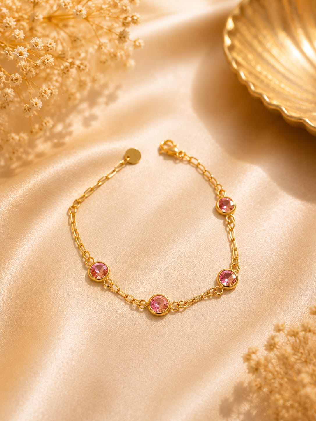 pulsera piedras rosas