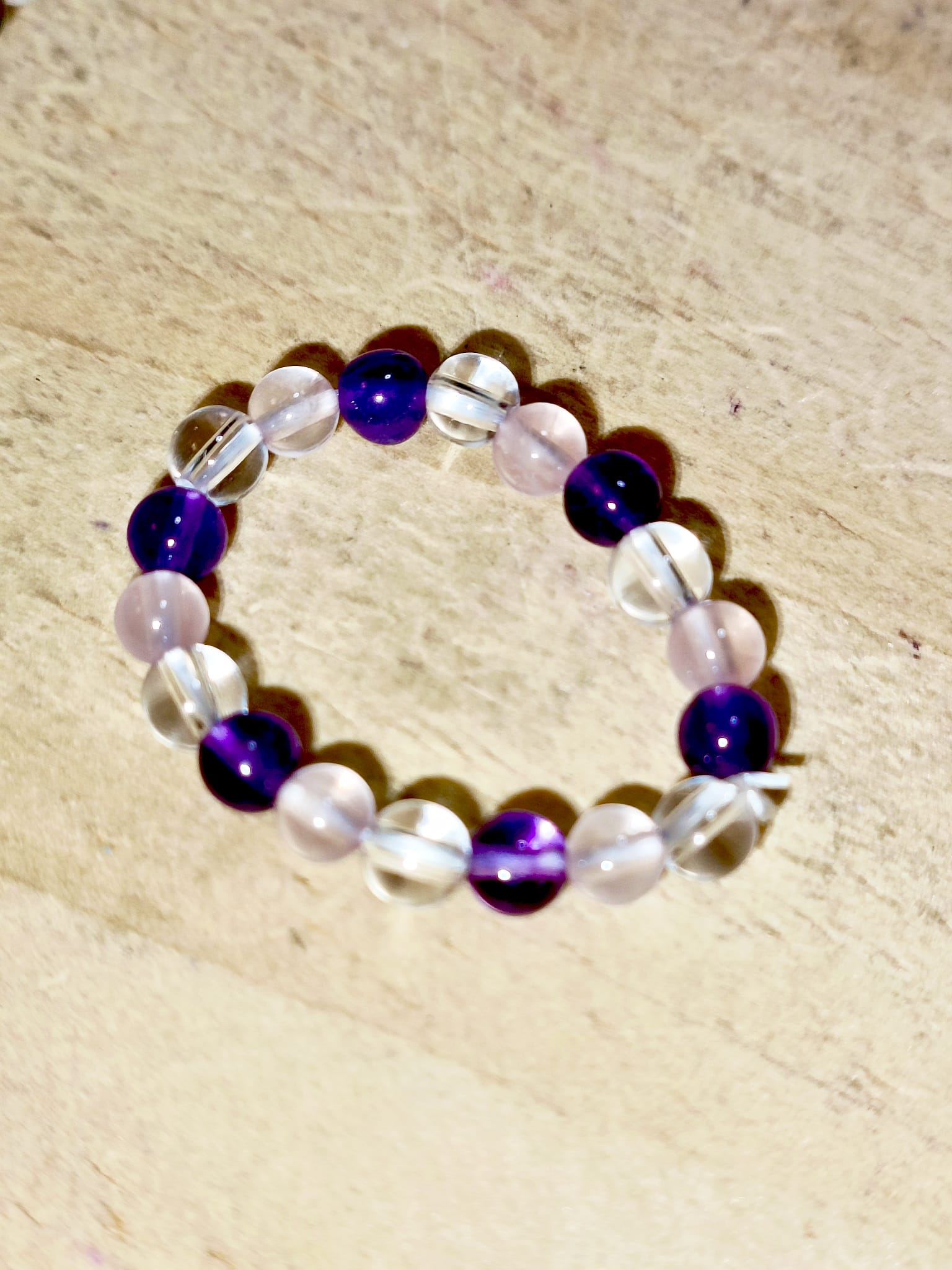 Anillo elástico turmalina, cuarzo rosa, cuarzo