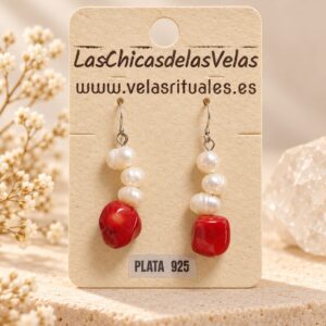 Pendientes de perlas blanca y roja - plata