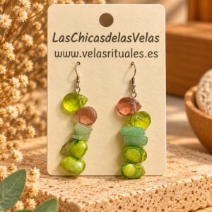 Pendientes perla verde, Aventurina y cristal morado - Plata