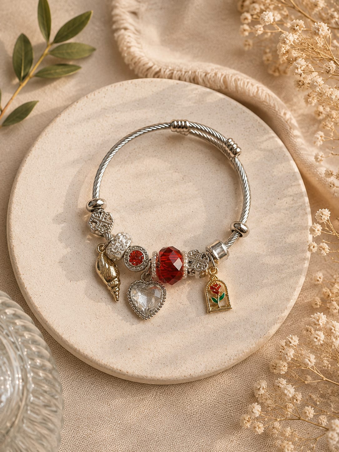 pulsera corazón de cristal