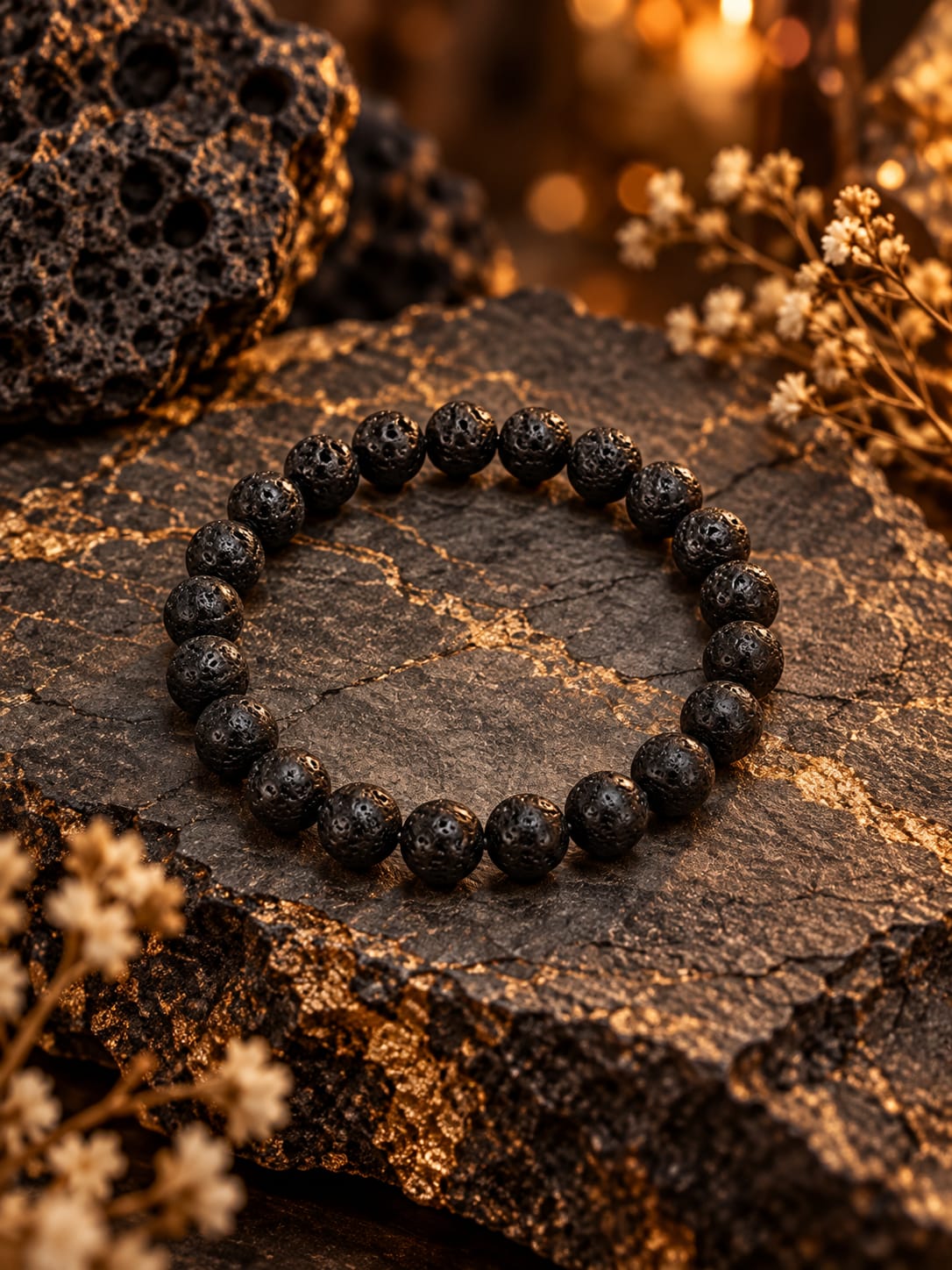 Pulsera de Piedra Volcánica (Lava) 8mm Protección - Fuerza interior - Equilibrio