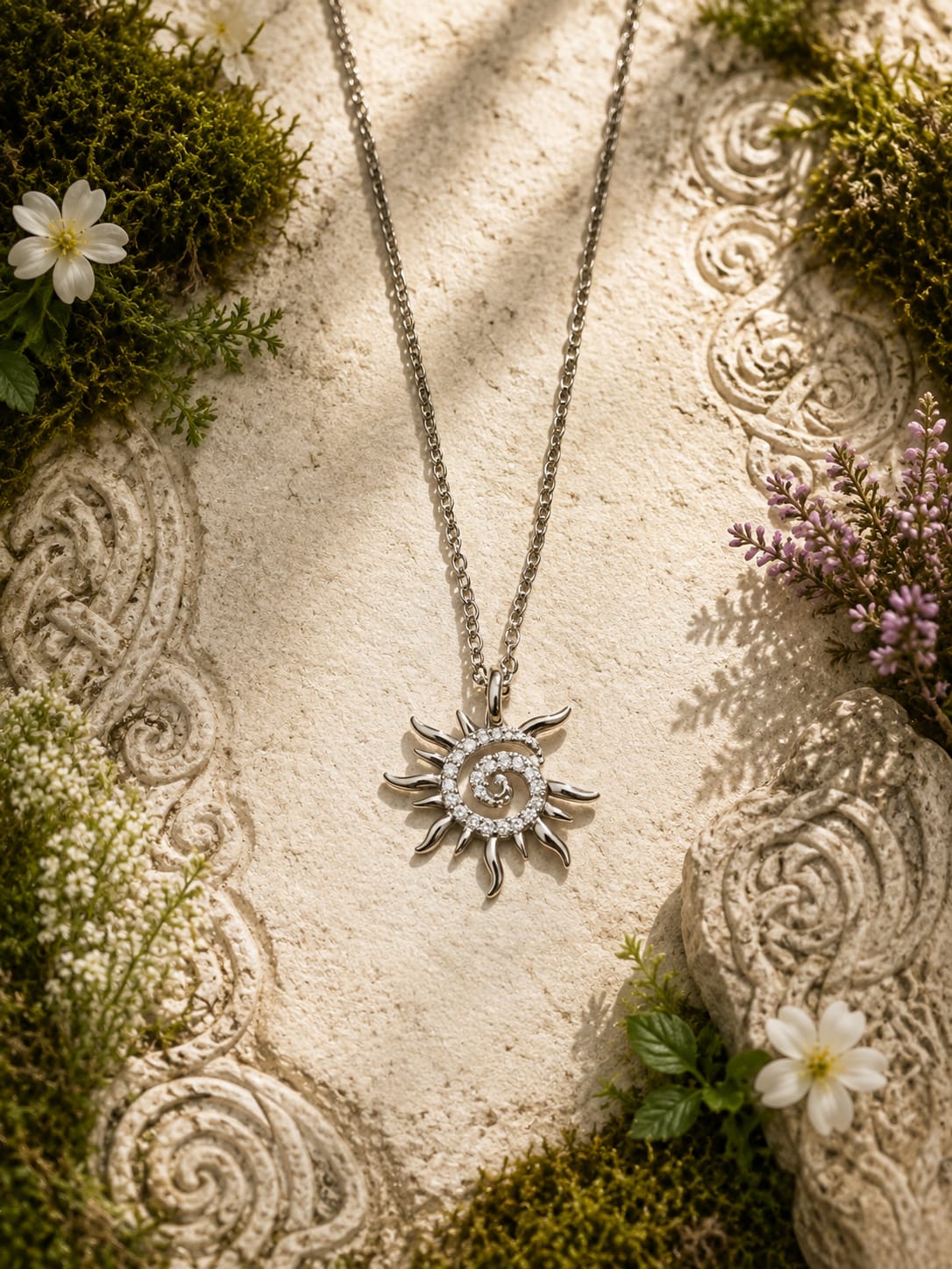 Collar espiral celta plateada