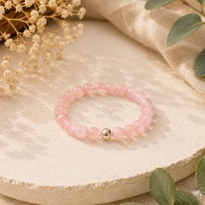 Anillo elástico Cuarzo Rosa y plata