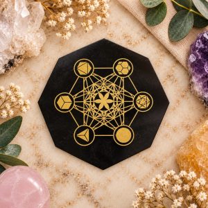 Placa de Turmalina  Cubo de Metatrón Dorado