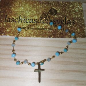 pulsera cruz cristal azul claro