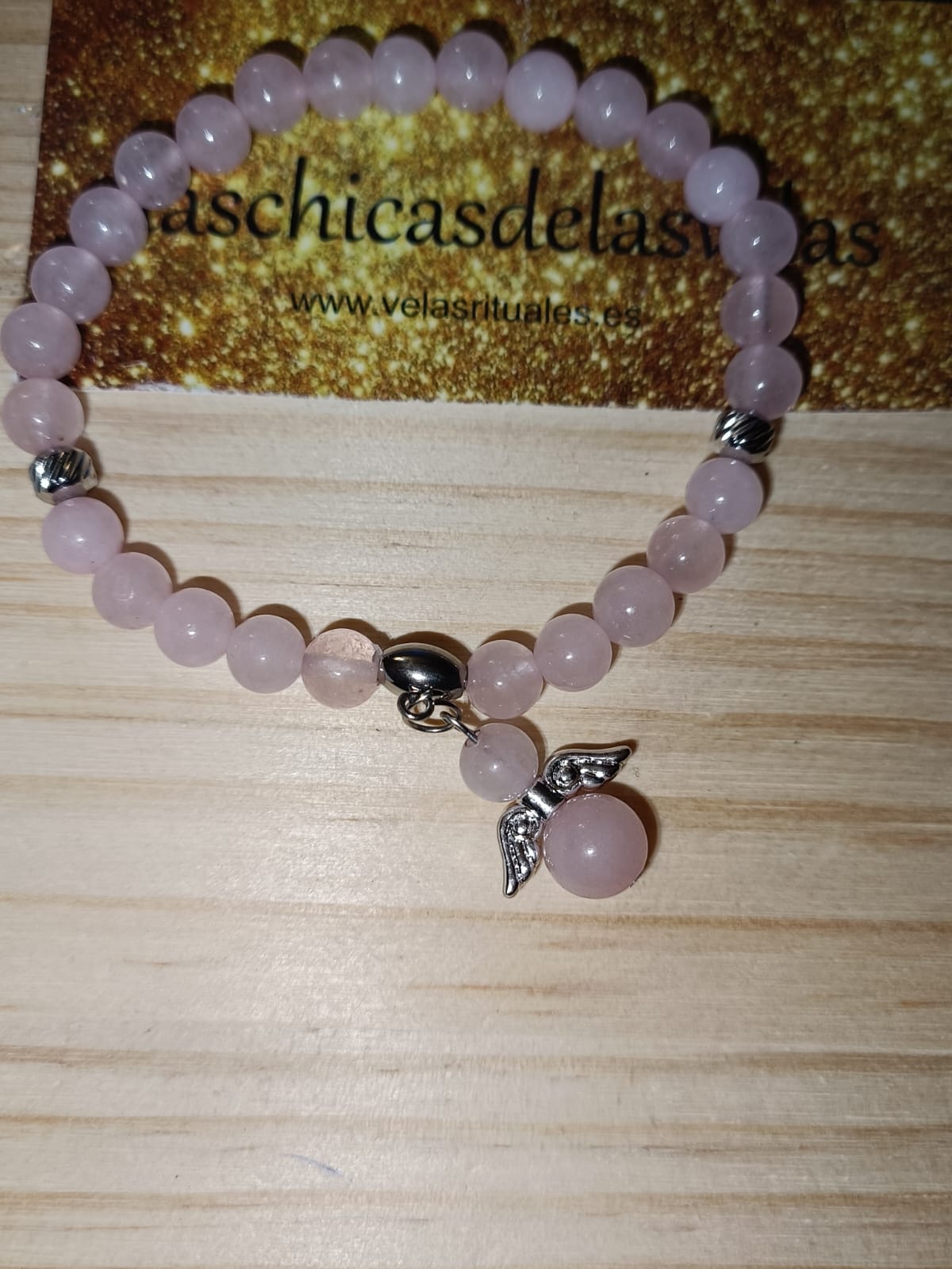 Pulsera Cuarzo Rosa con dije 6mm