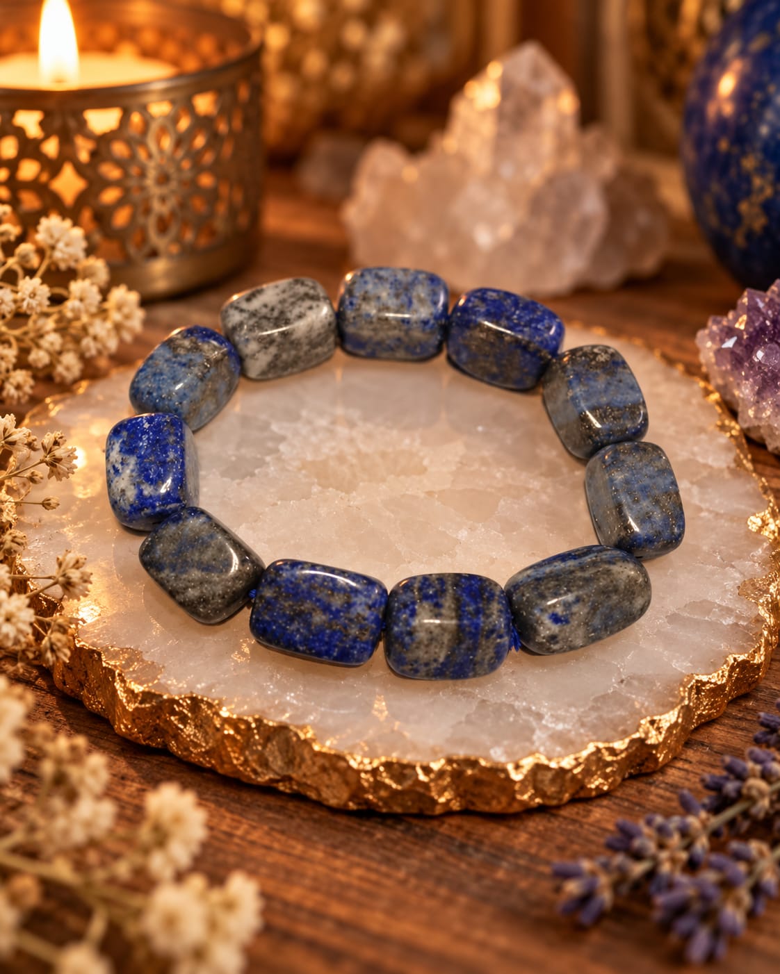 Pulsera Lapislazuli piedras grandes intuición y claridad mental