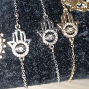 pulsera mano de Fátima con Ojo turco plateada