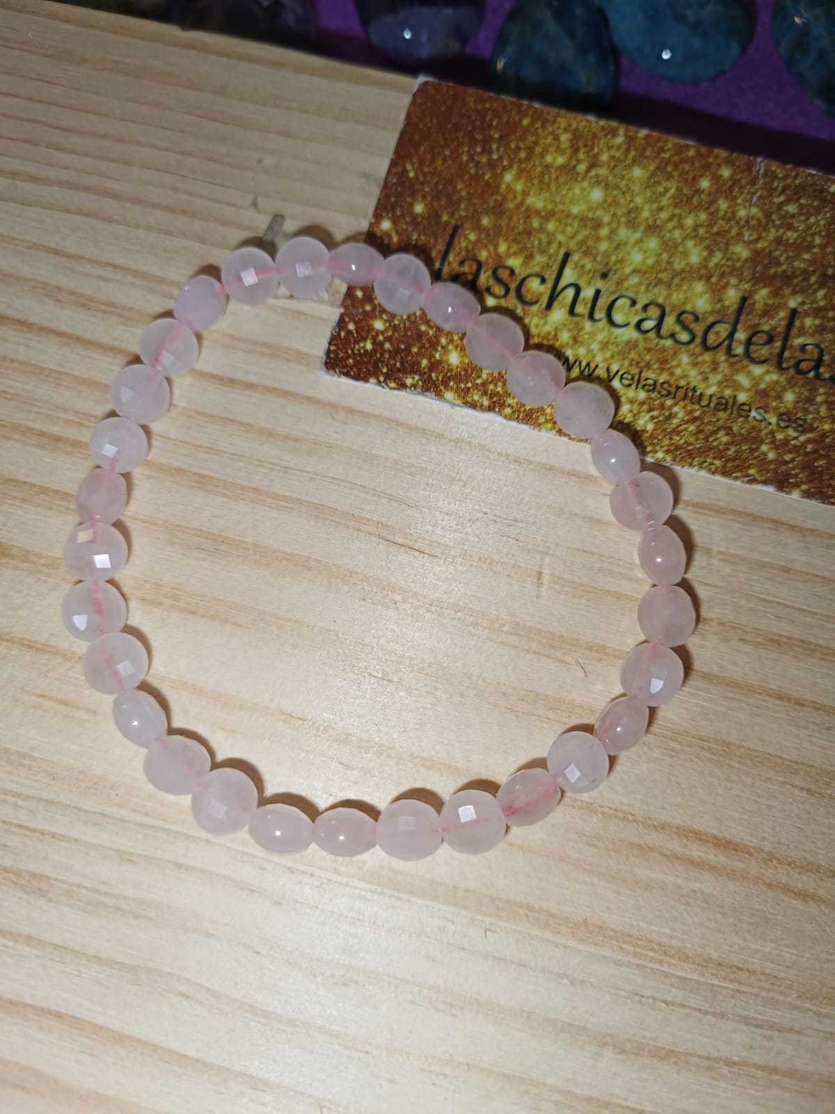 Pulsera Cuarzo Rosa tallada