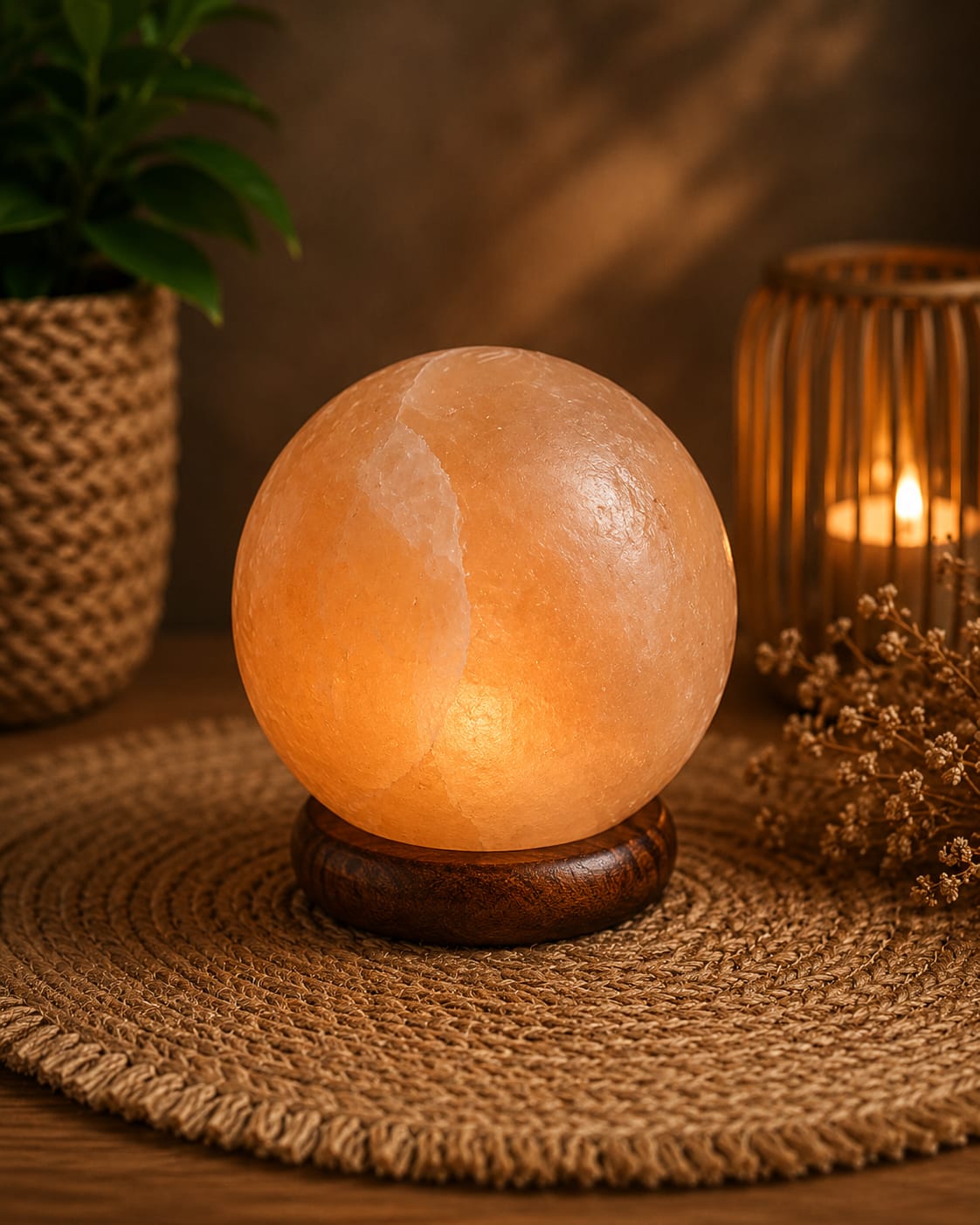 Lámpara de sal naranja Himalaya redonda