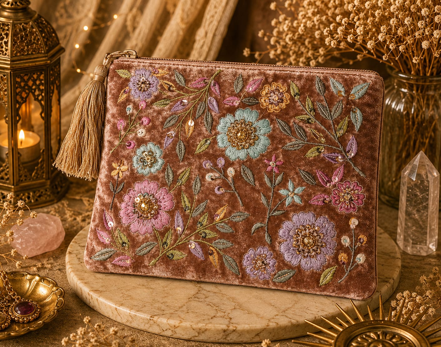 Bolsa tarot Flores beige