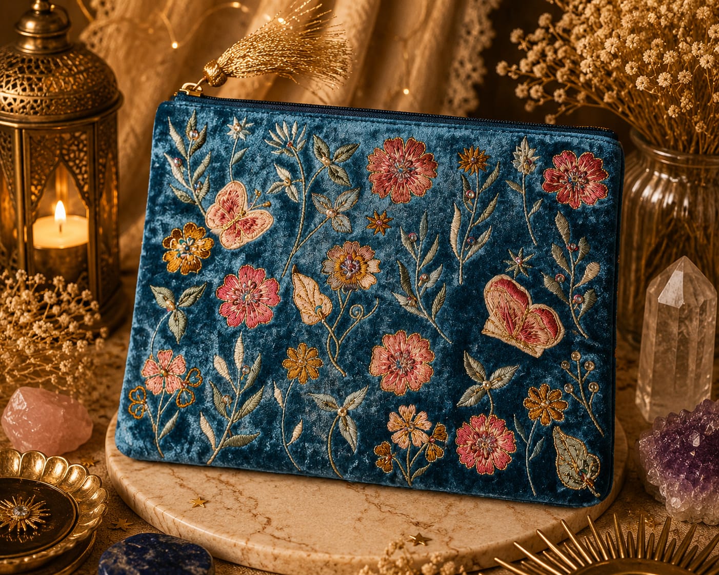 bolsa tarot flores Azul