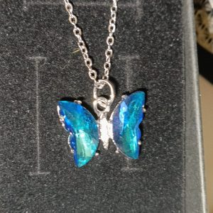 Collar mariposa azul cadena plateada