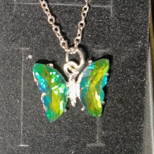 Collar mariposa verde cadena plateada