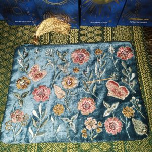bolsa terciopelo flores Azul